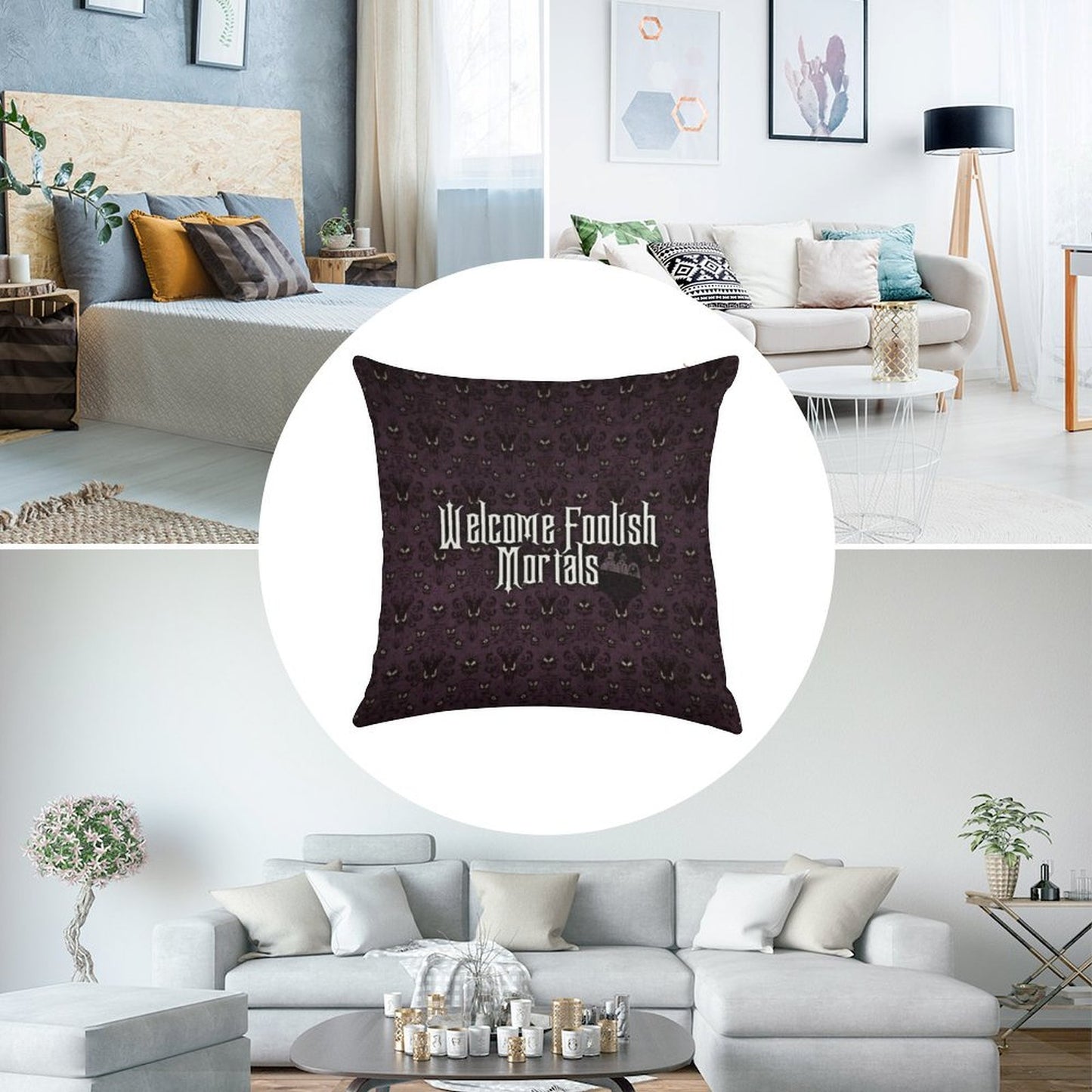 Welcome Foolish Mortals Linen Throw Pillow Cover
