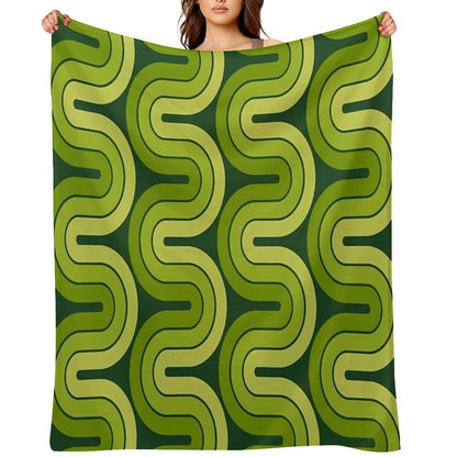 Retro Geometric Gradated Design Avocado Green Throw Blanket