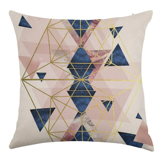 Blush Pink And Navy Geometric Linen Throw Pillow Cover