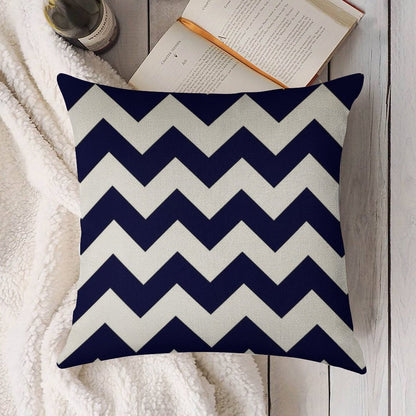 Navy Blue And White Chevron Stripes Linen Throw Pillow Cover