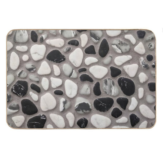 Beach Stone Pattern with Black And White Marble Pebbles And Grey Wet Sand Bath Mat