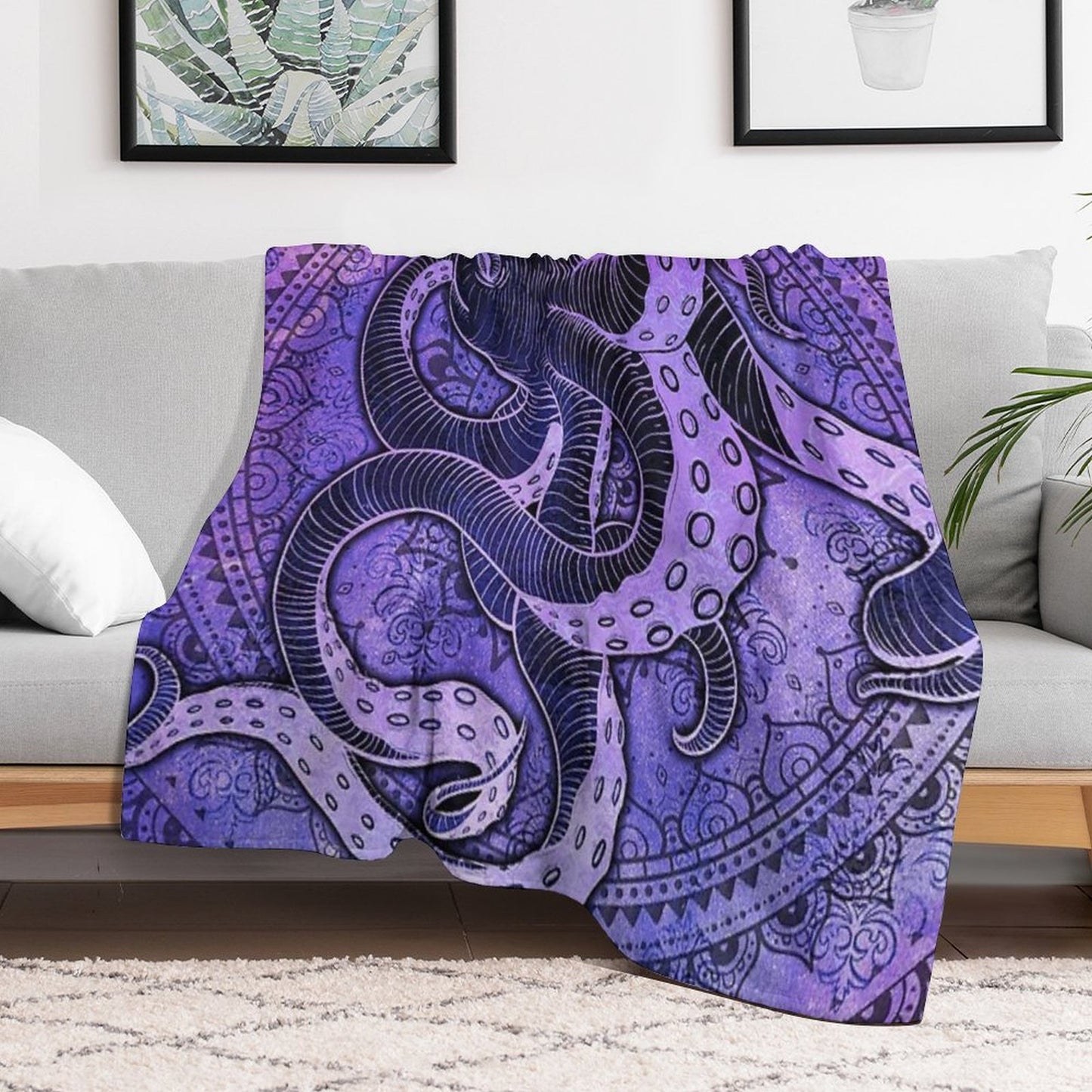 Octopus on Damask - Purple Edition Throw Blanket