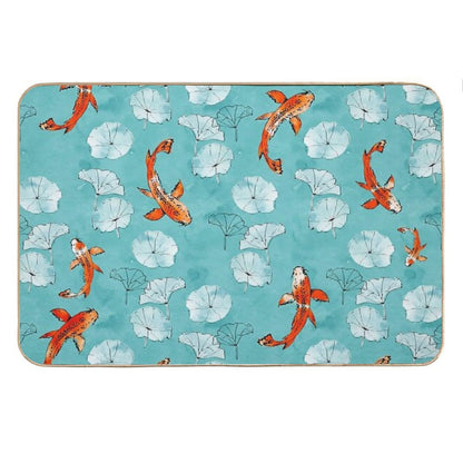 Waterlily Koi in Turquoise Bath Mat