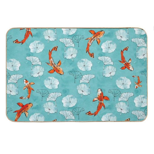Waterlily Koi in Turquoise Bath Mat
