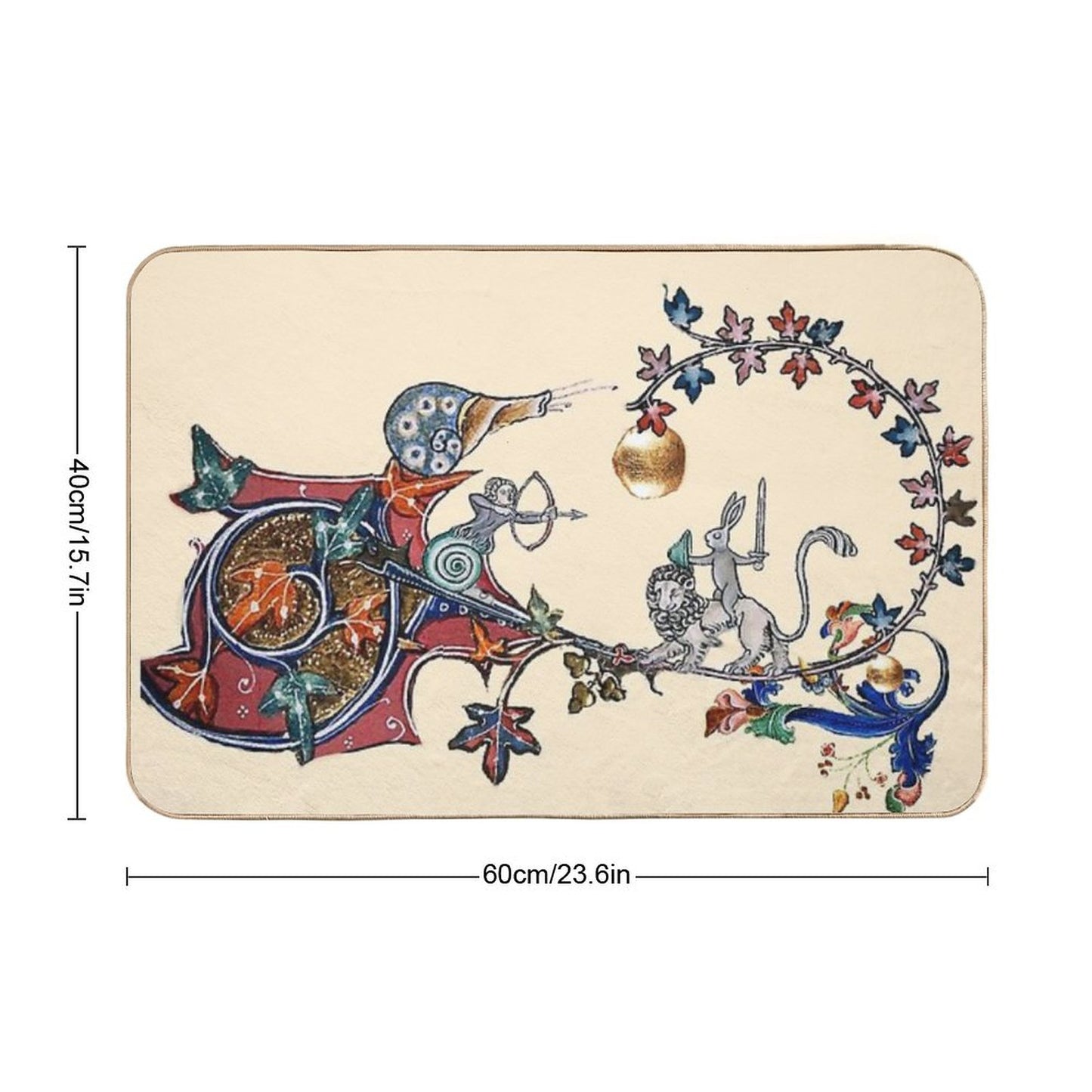 WEIRD MEDIEVAL BESTIARY WAR Between Snails And Killer Rabbit Riding Lion by Bulgan Lumini Bath Mat
