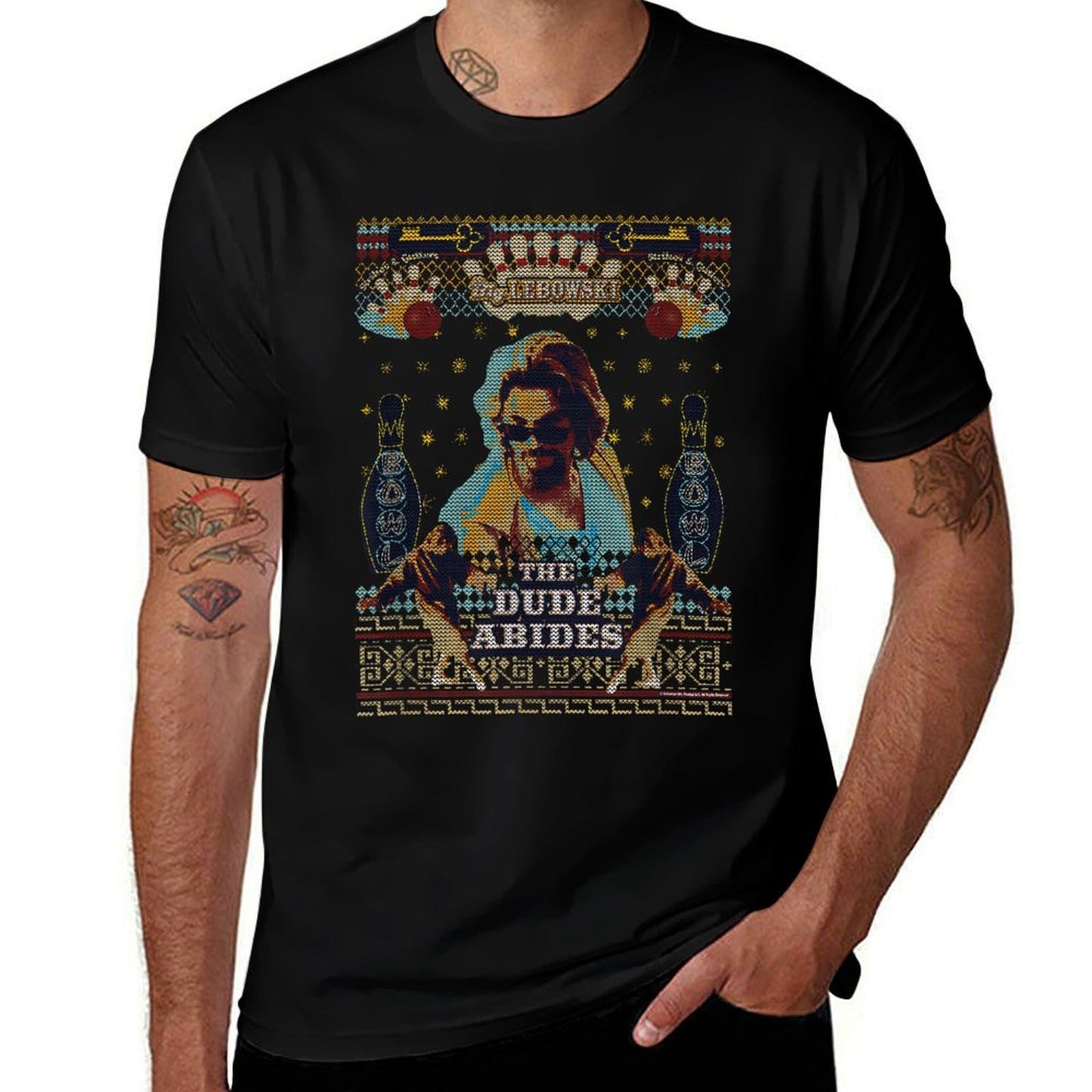 The Big Lebowski Christmas The Dude Abides Ugly Sweater  Summer-ready Fabric T-Shirt