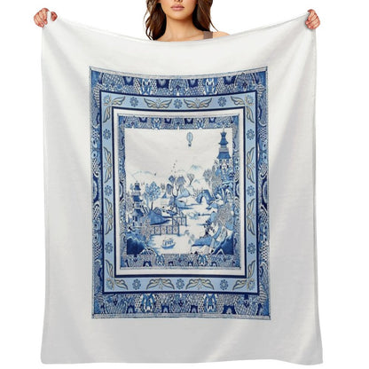 Blue Willow Double Frame Throw Blanket