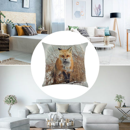 Red Fox Linen Throw Pillow Cover