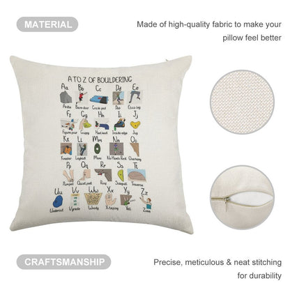 A to Z of Bouldering Linen Throw Pillow Cover