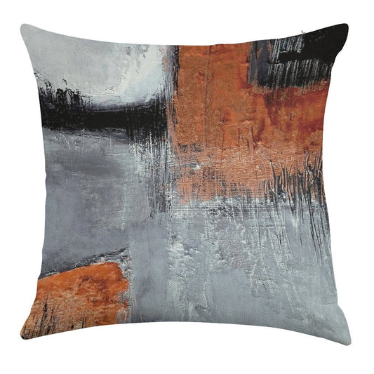Black Orange Abstract Linen Throw Pillow Cover