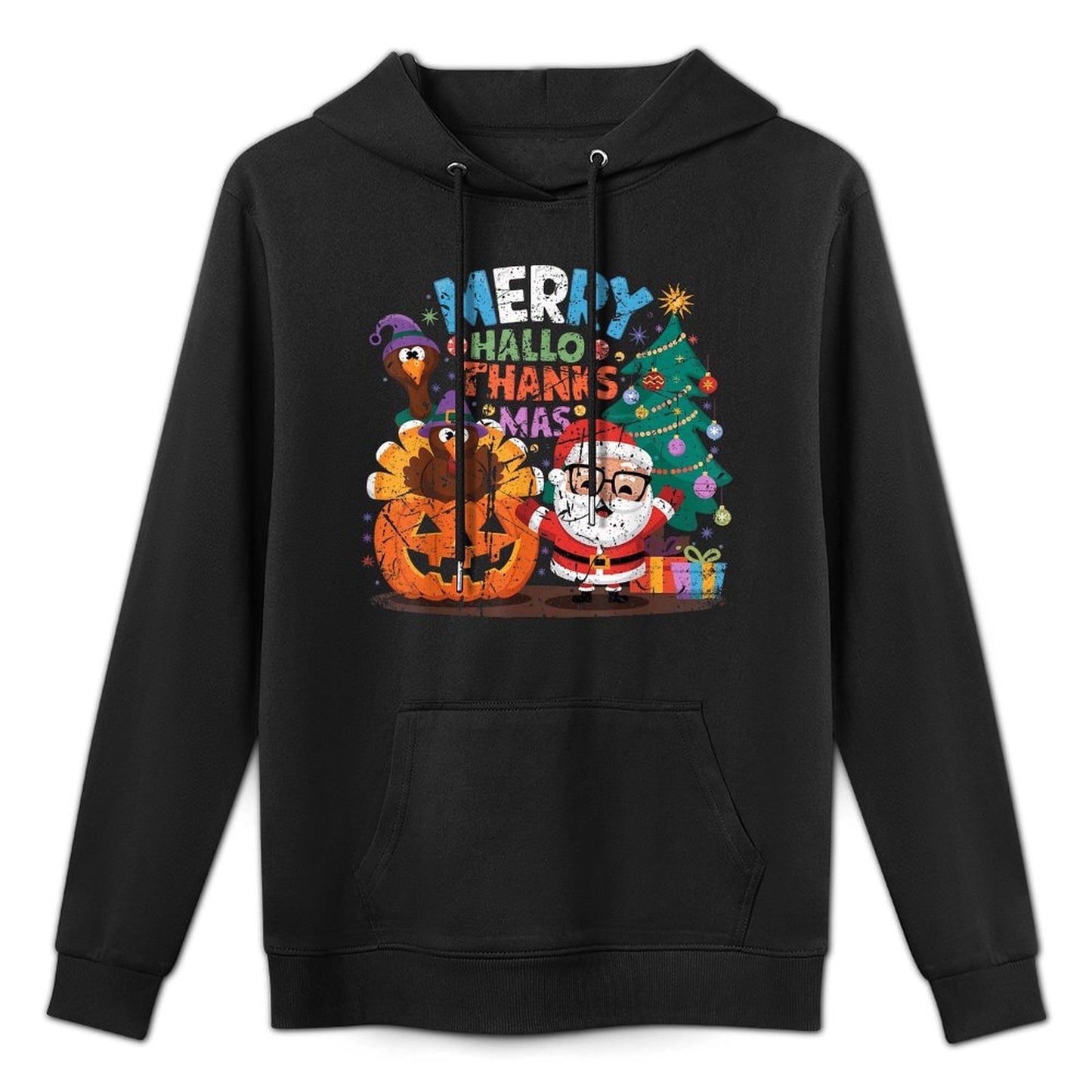 Merry Hallothanksmas Halloween Thanksgiving Christmas Mashup Adjustable Hood Hoodie