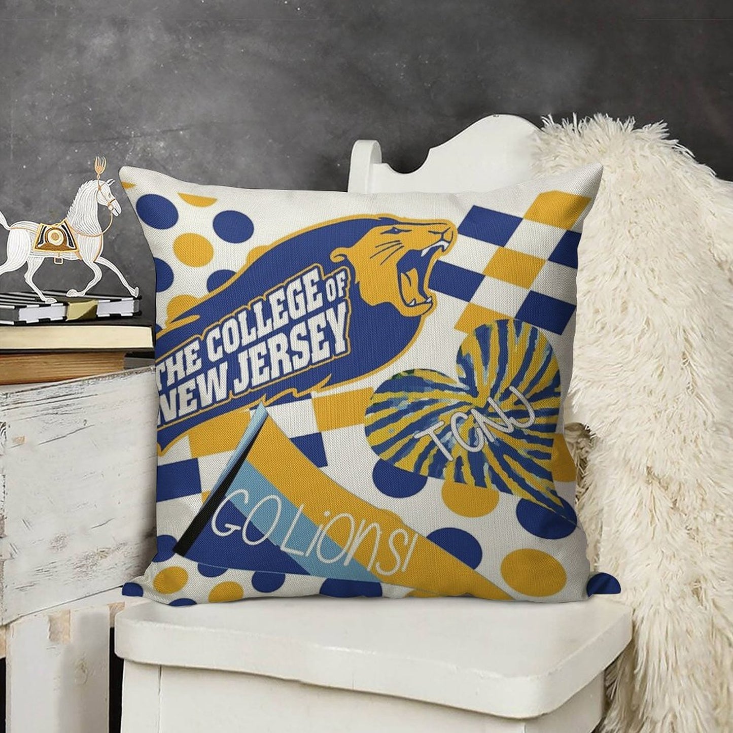 The College of New Jersey Collage Linen Throw Pillow Cover