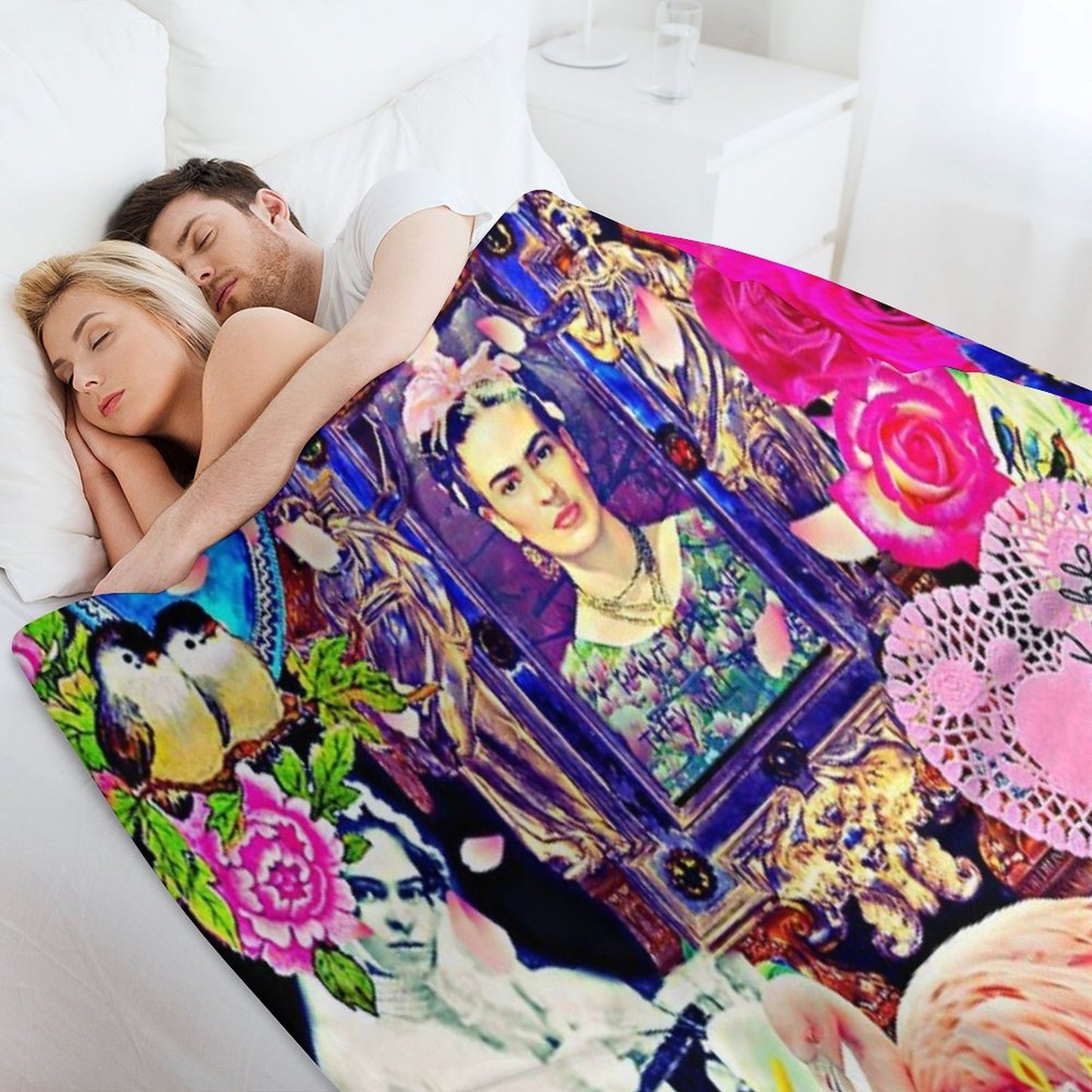 Frida Kahlo Love One Another Collage Throw Blanket