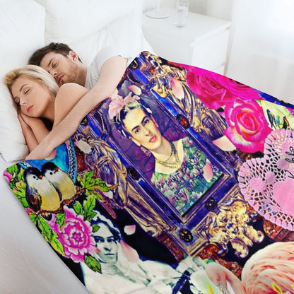 Frida Kahlo Love One Another Collage Throw Blanket
