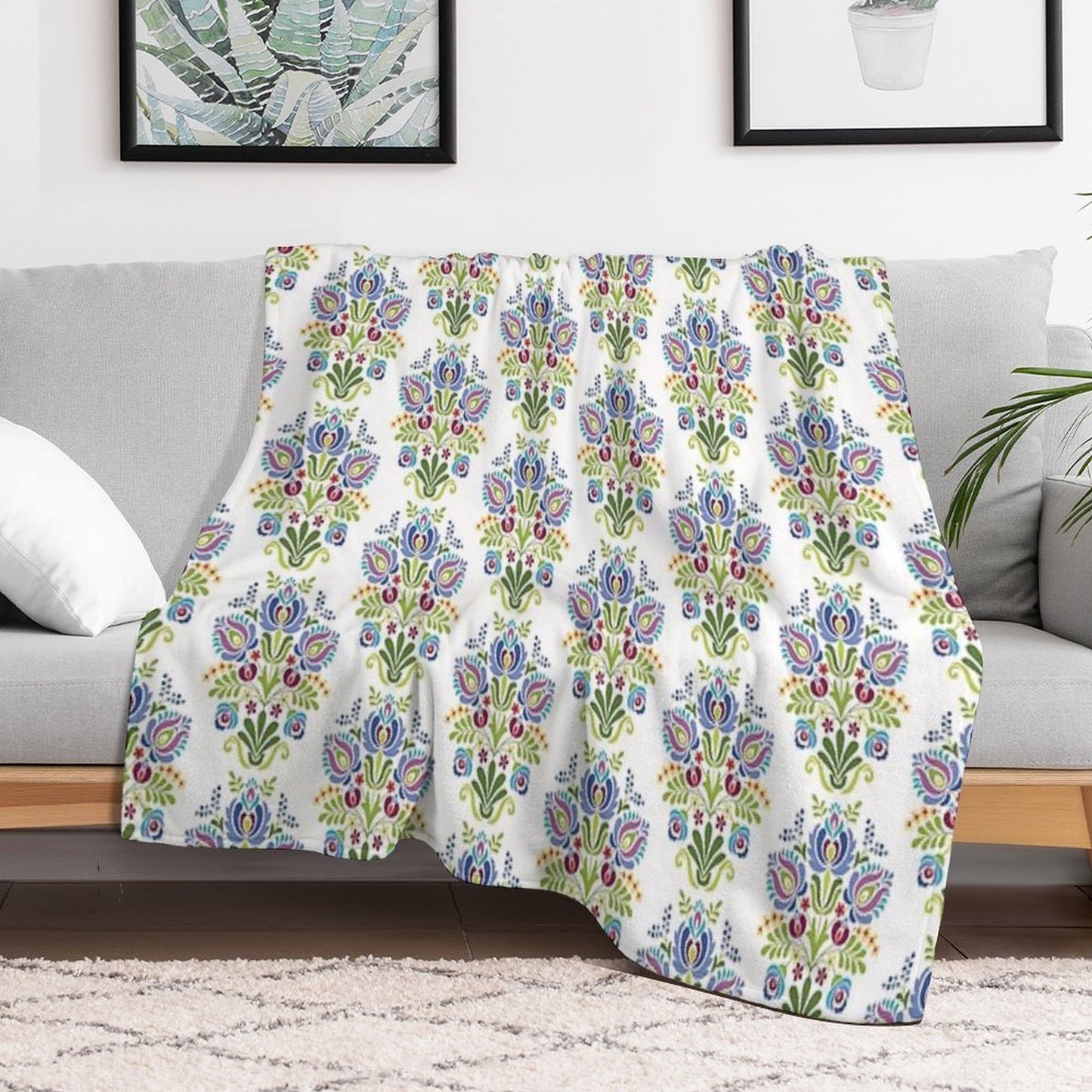 Hungarian Folk Design Violet Throw Blanket