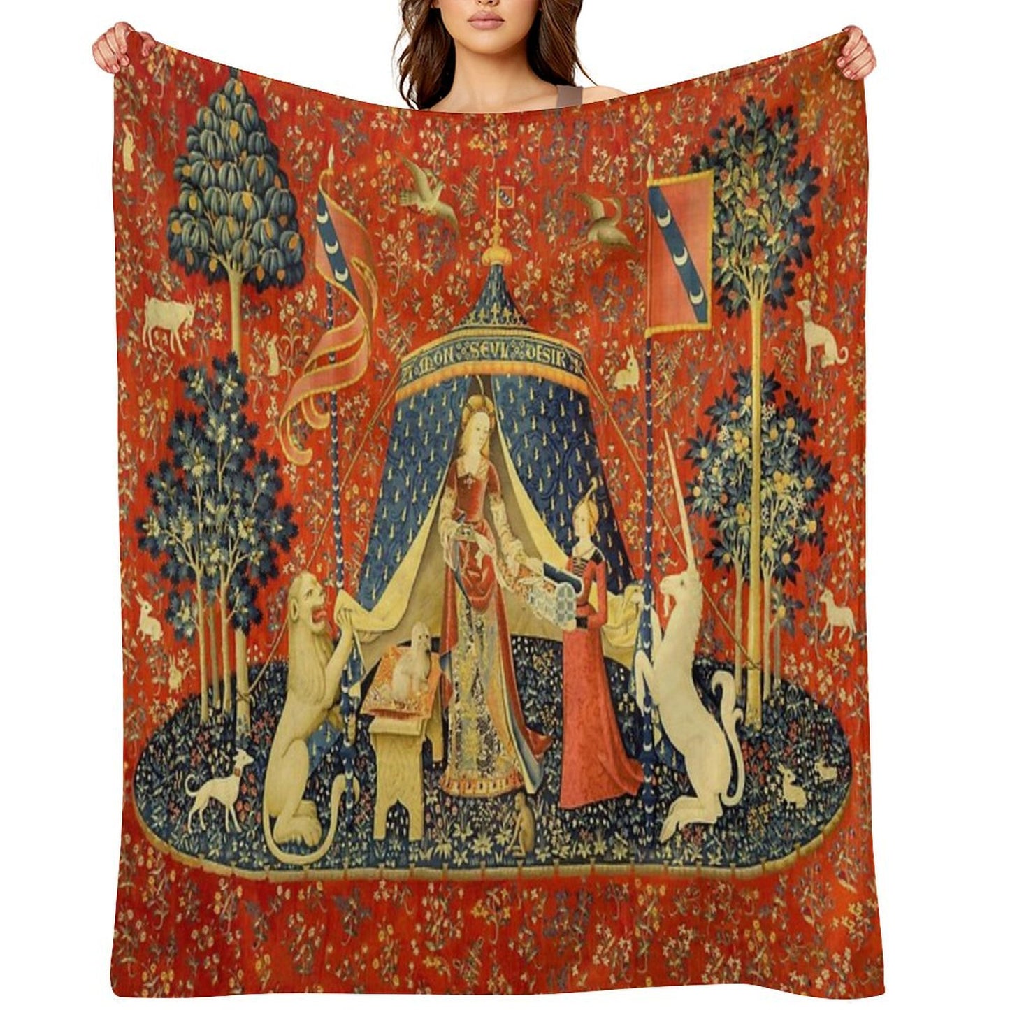 Lady And The Unicorn Medieval Tapestry Throw Blanket