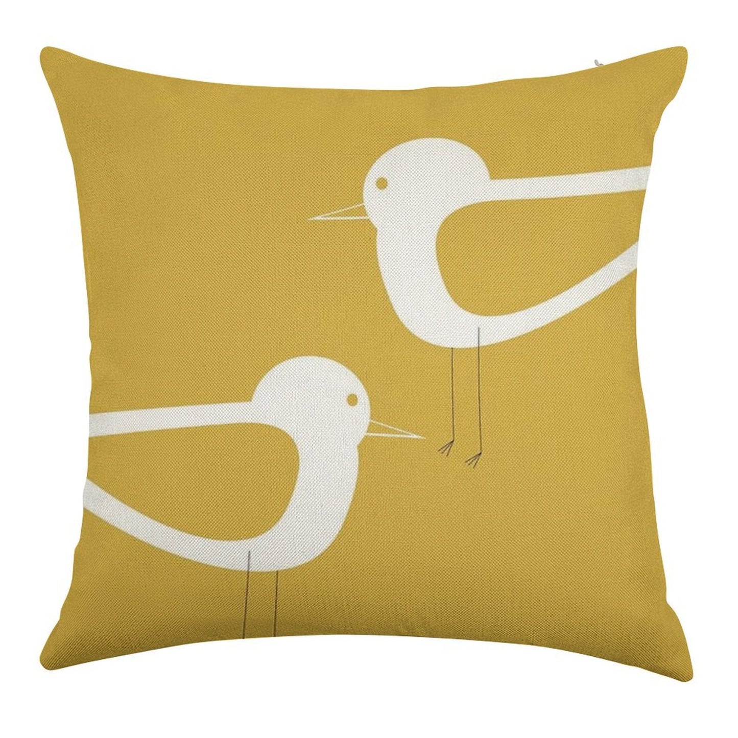 Shorebird Pair in Light Mustard Yellow And White. Minimalist. Clean. Cute. Coastal Linen Throw Pillow Cover