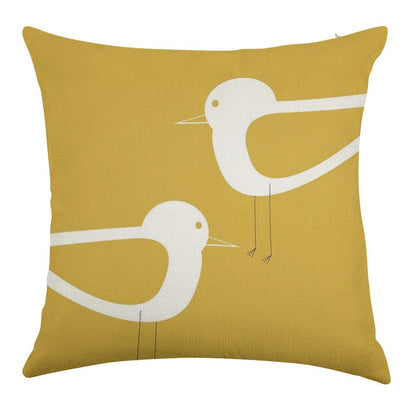 Shorebird Pair in Light Mustard Yellow And White. Minimalist. Clean. Cute. Coastal Linen Throw Pillow Cover