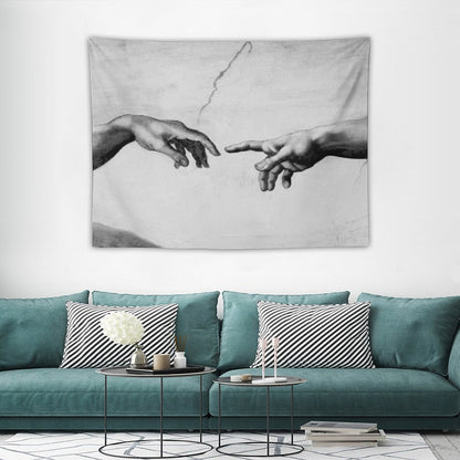 The Creation of Adam - Sistine Chapel Near-touching Hands of God And Adam Red Colorized Tapestry