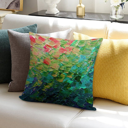MERMAID SCALES 4 Rainbow Colorful Ombre Ocean Waves Abstract Acrylic Impasto Painting Teal  GreenArt Soft Short Plush Fabric Throw Pillow