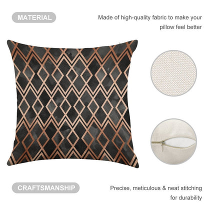 Copper And Black Geo Diamonds Linen Throw Pillow Cover