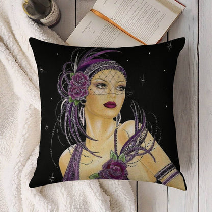 FLAPPER  Vintage 1930 Art Deco Print Linen Throw Pillow Cover