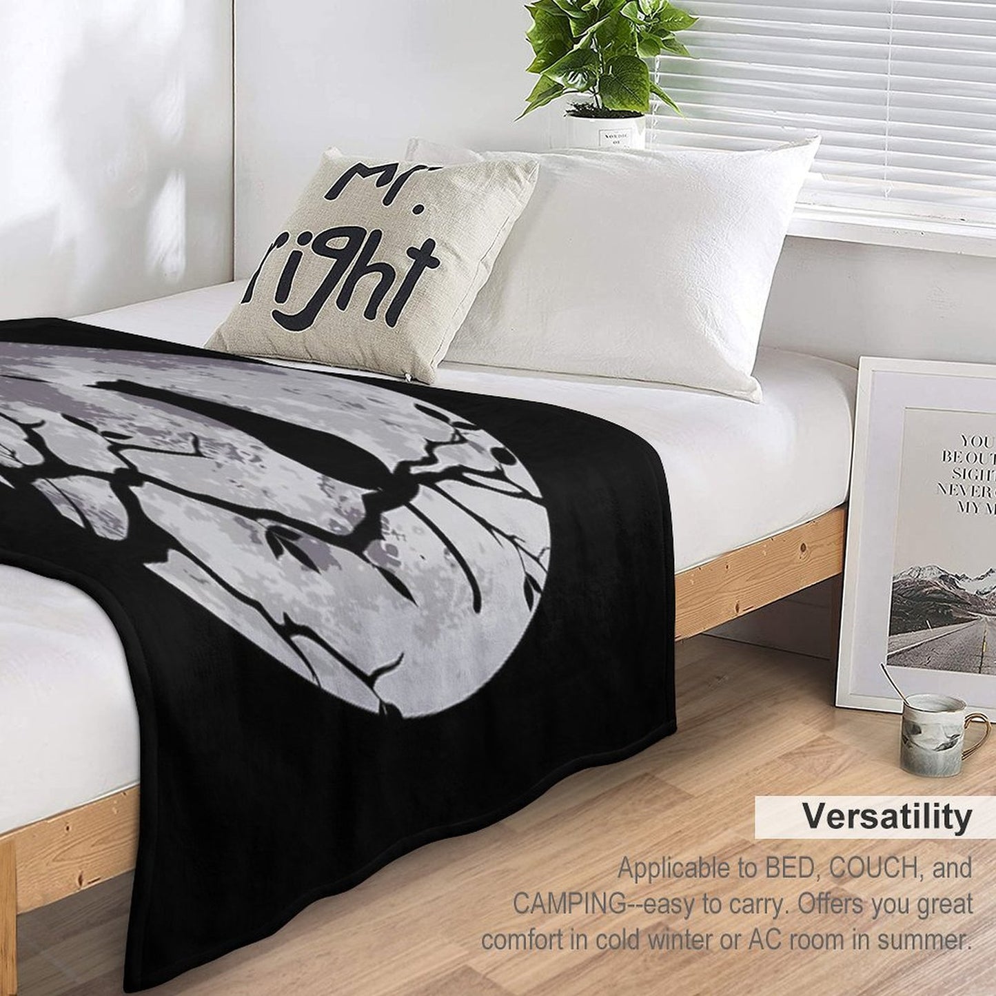 The Cat And The Moon Throw Blanket