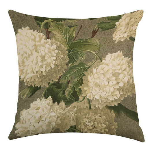 Vintage Victorian White Hydrangea Floral Linen Throw Pillow Cover
