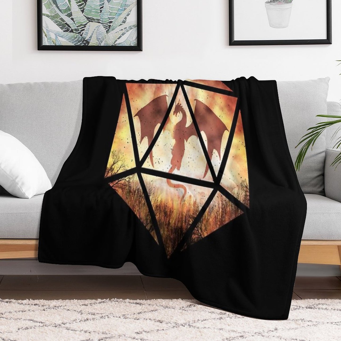 Fire Dragon D20 Throw Blanket