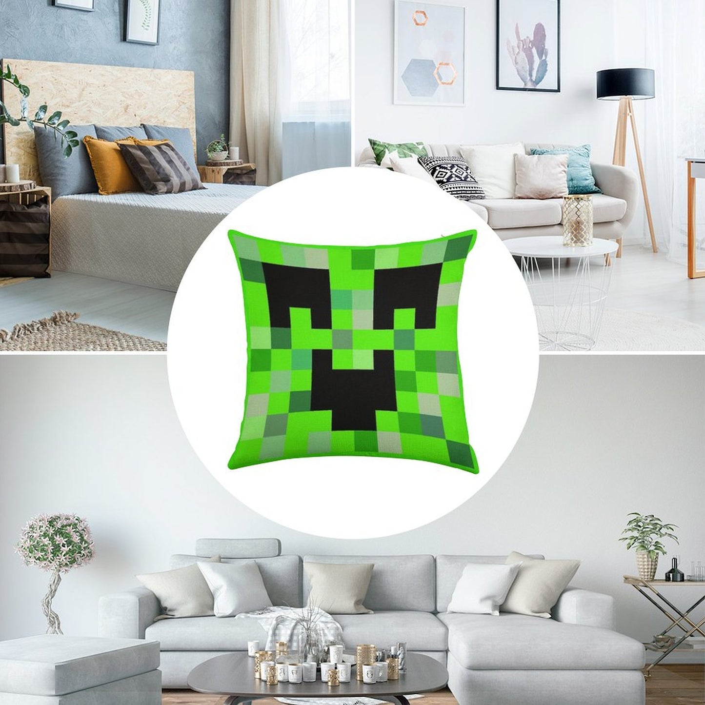 Kawaii Creeper Linen Throw Pillow Cover