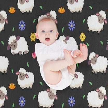 Sheeps And Flowers in Cartoon Style Throw Blanket