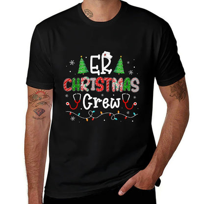 ER Nurse Christmas Apparel Unisex-Adults Christmas Cartoon Womens Black Crew Collar Modern Classic Small  Trendy Pattern T-Shirt