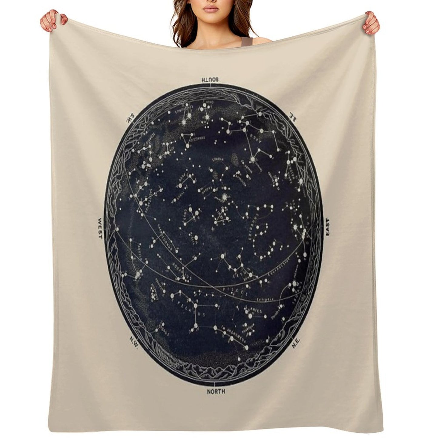 Antique Map of The Night Sky, 19th Century Astronomy Throw Blanket