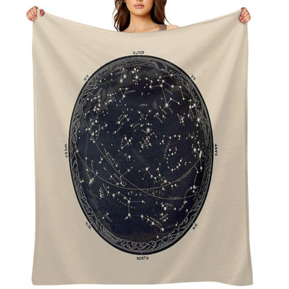 Antique Map of The Night Sky, 19th Century Astronomy Throw Blanket
