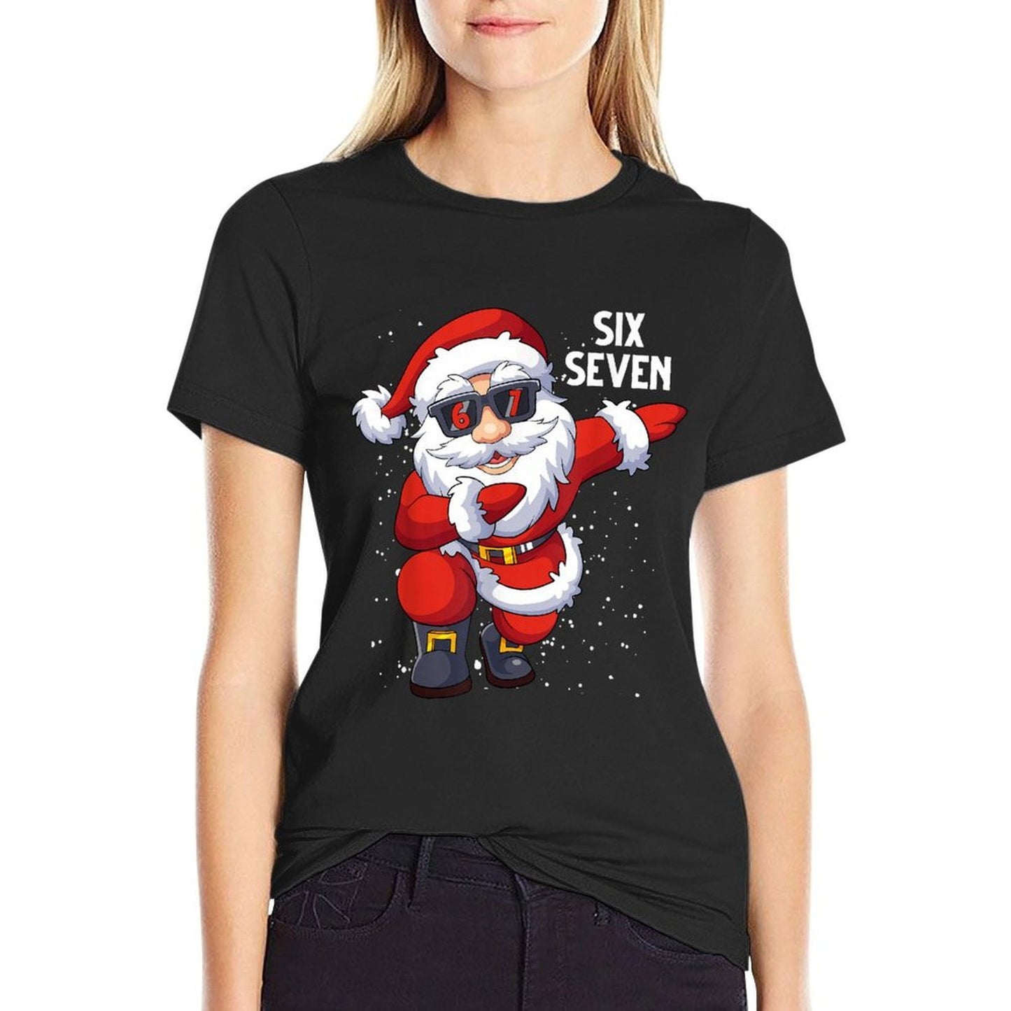 Funny Santa Dabbing Six Seven Christmas 67 Meme Gen Alpha  Moisture-wicking T-Shirt