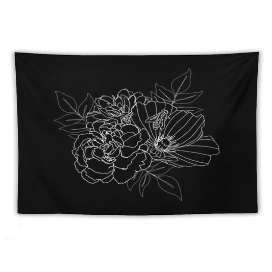 Black Floral Arrangment Tapestry