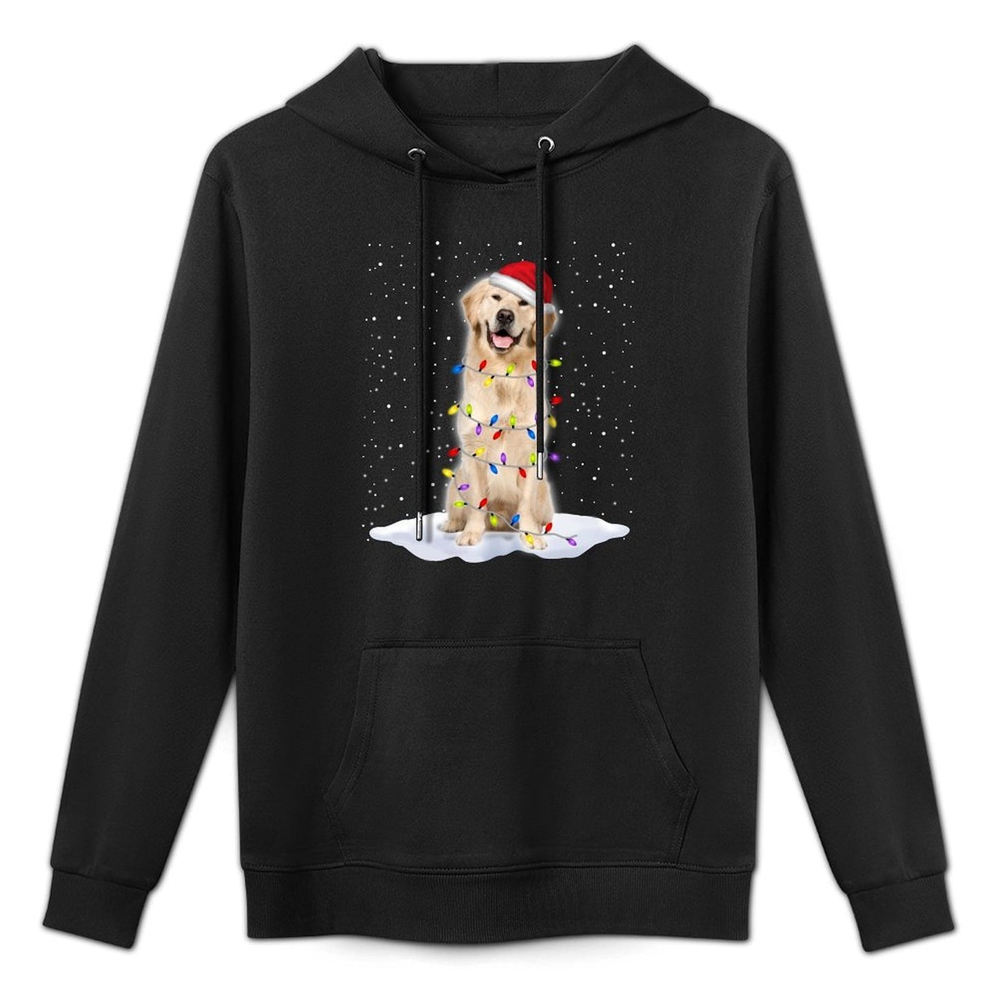 Golden Retriever Santa Christmas Tree Lights Xmas Colorfast Hoodie