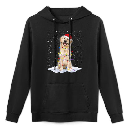 Golden Retriever Santa Christmas Tree Lights Xmas Colorfast Hoodie