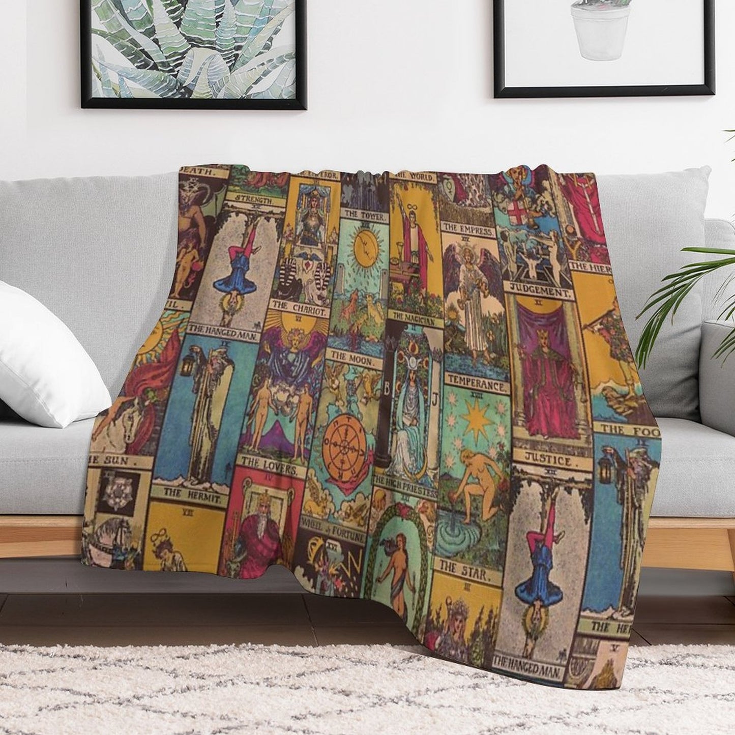 The Major Arcana of Tarot Vintage Patchwork Throw Blanket