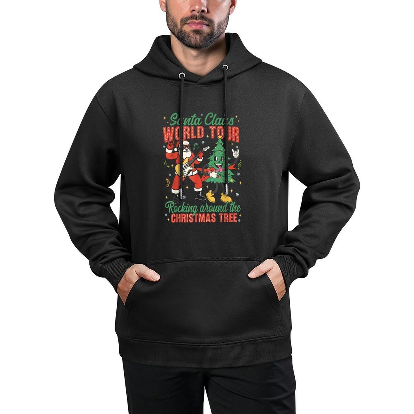 Santa Claus World Tour Rocking Around The Christmas Tree Men Customizable Surface Hoodie