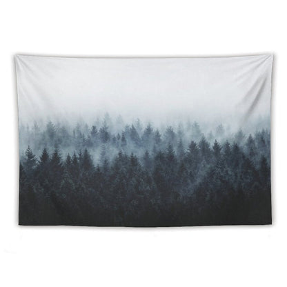 High And Low  Dark Romantasy Moody Wilderness Dream Forest With Cascadia Trees Covered In Fog Tapestry
