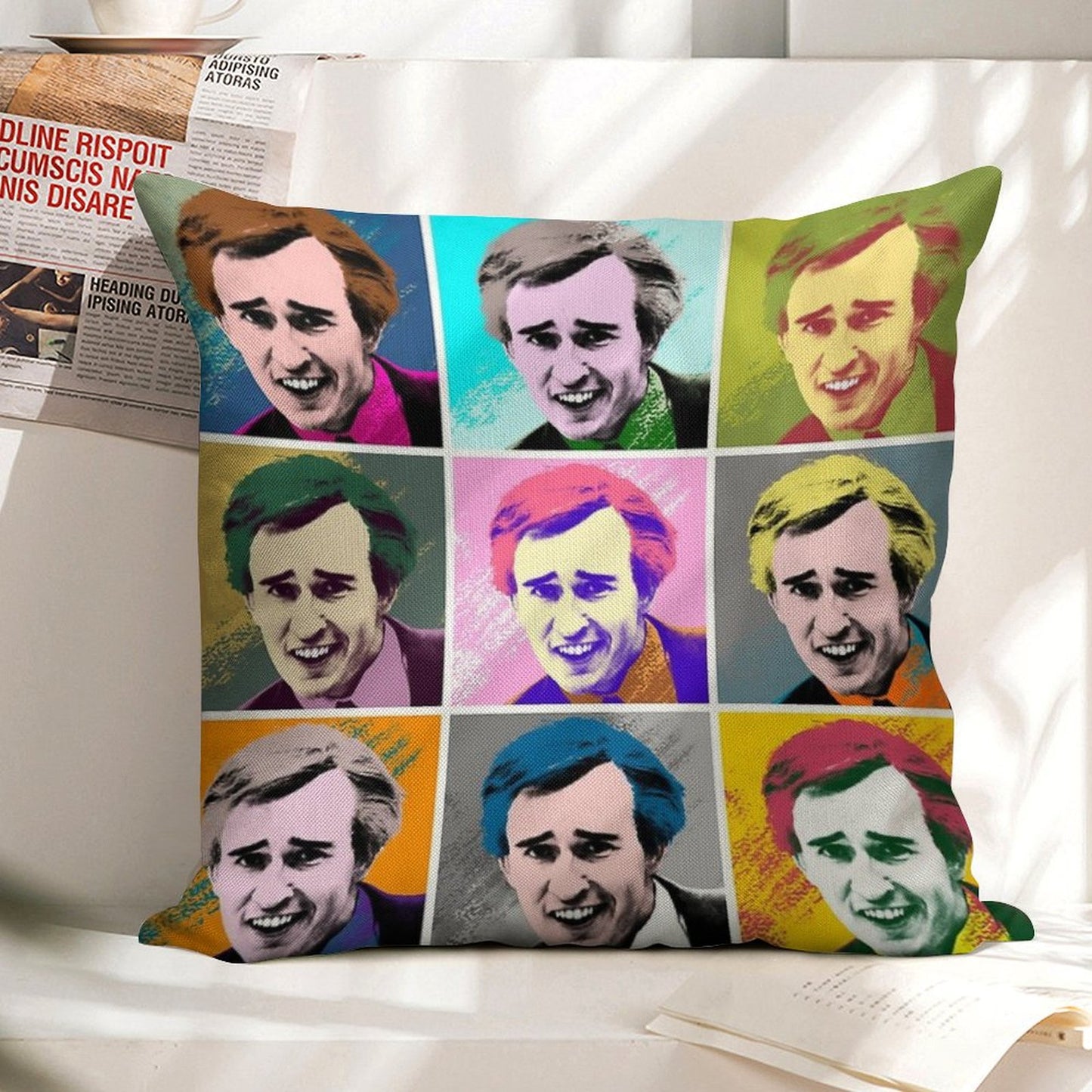 Alan Partridge Warhol Inspired Pop Art 3x3 Linen Throw Pillow Cover