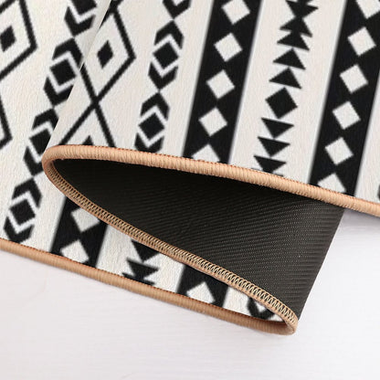 Aztec Black on Cream Mixed Motifs Pattern Bath Mat