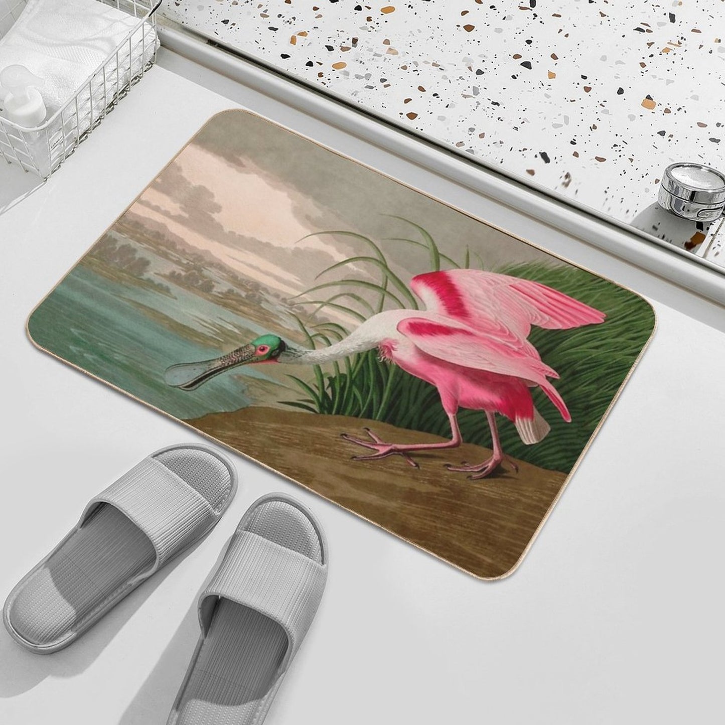 Roseate Spoonbill Birds of America Audubon Illustration Bird Lovers Gift Bath Mat