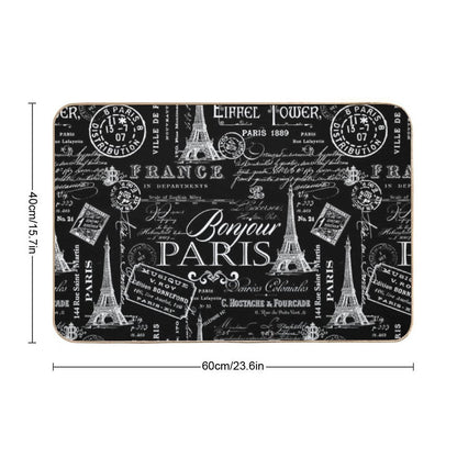 Vintage Paris French Lifestyle With Eiffel Tower Black And White Allover Pattern  Rapid-Drying Bath Mat