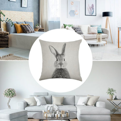 Rabbit - Black & White Linen Throw Pillow Cover