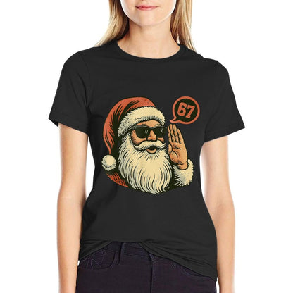 67 Christmas Funny Six Seven Meme Brainrot Santa Claus Boys  Rolled Sleeves T-Shirt
