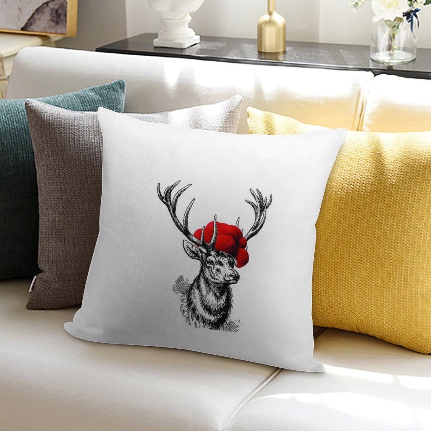 Deer with A Pollen Hat Soft Style Accent Throw Pillow