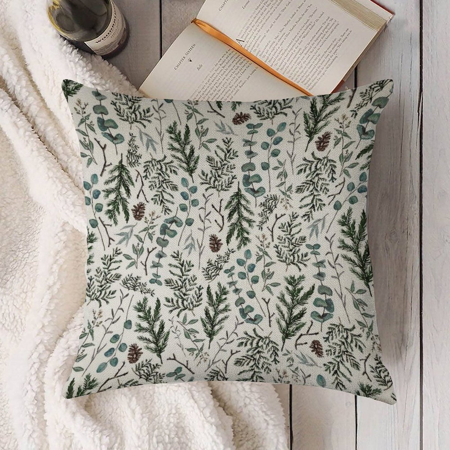 Pine And Eucalyptus Greenery Linen Throw Pillow Cover