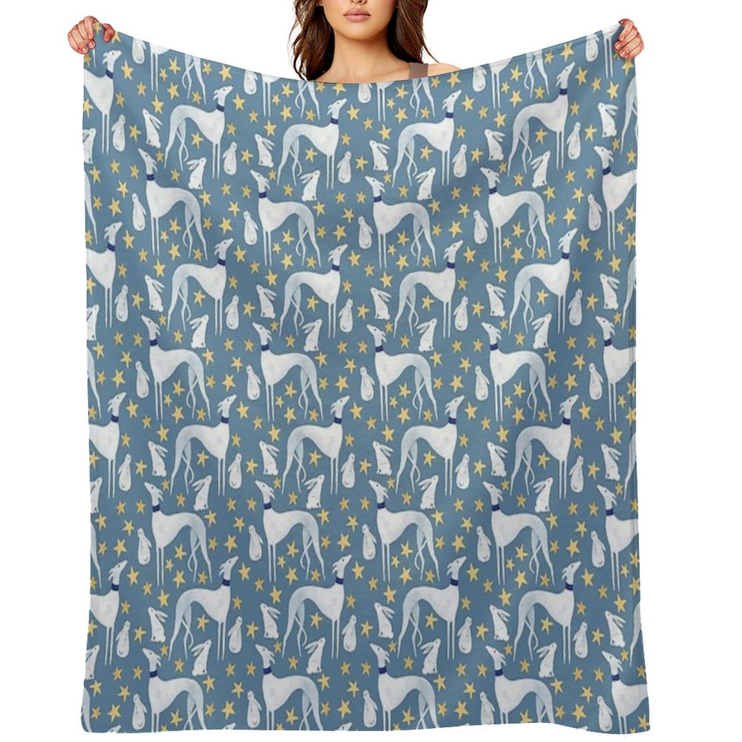 Galgo, Hare And Stars Throw Blanket